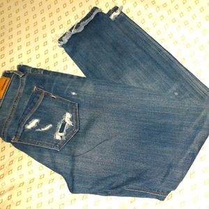 Express distressed super skinny mid rise jeans